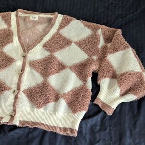 BiBi Fuzzy Argyle Cardigan